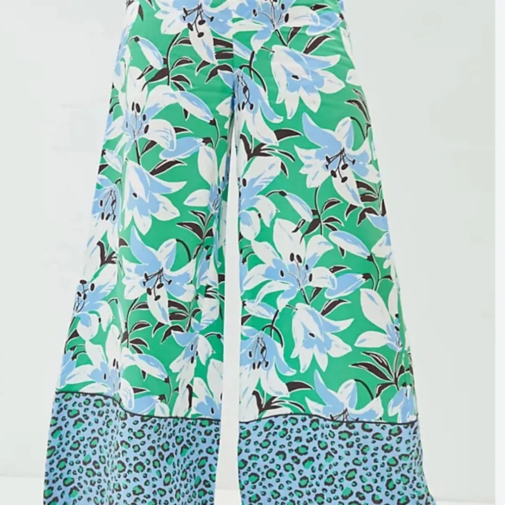 Anthropologie Maeve Cece Stripe Border Blue and Green Wide leg Pants - Picture 2 of 10